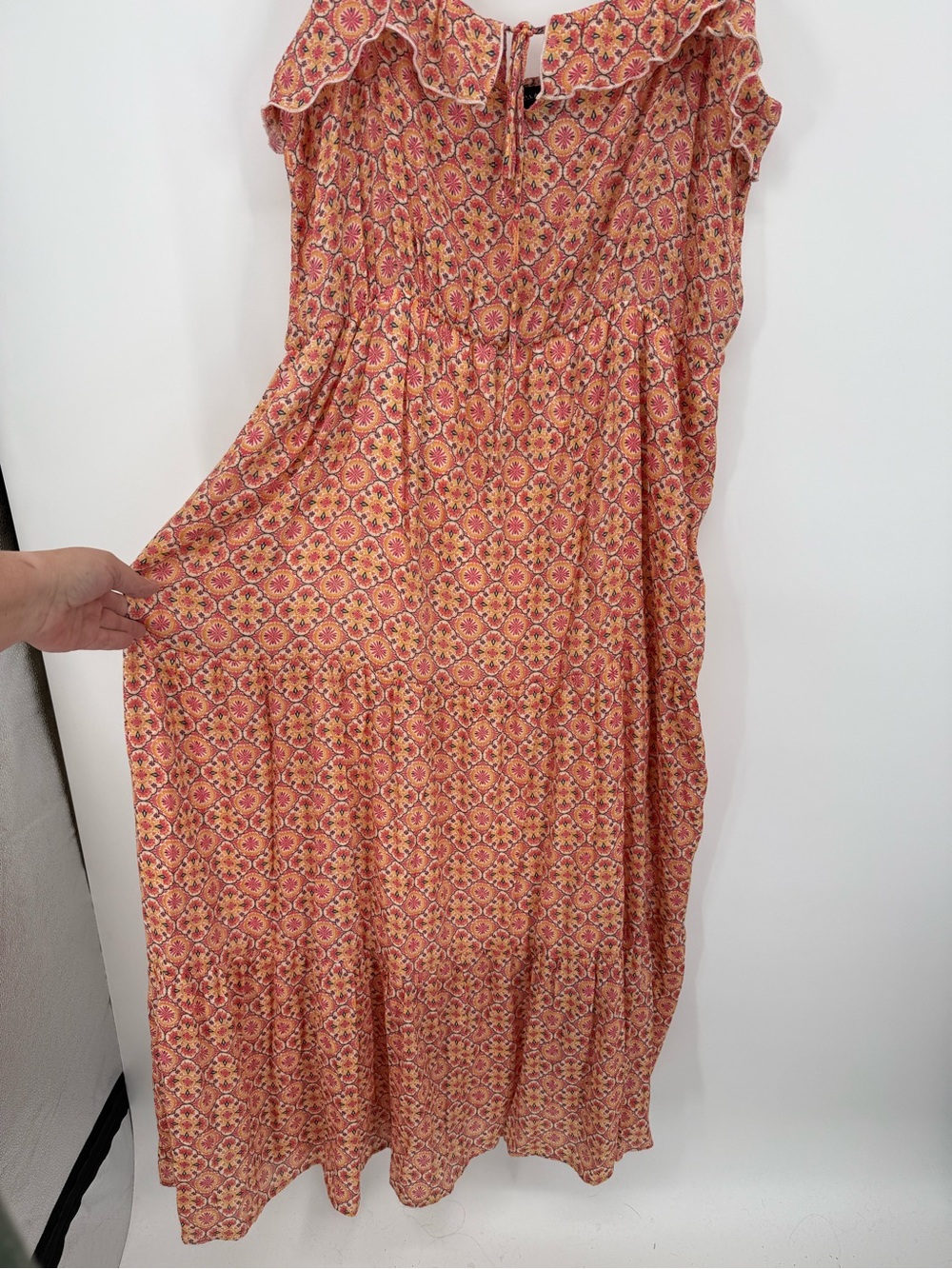 Stella & Julie Women Coral Multicolor Maxi Halter‎ Dress 18W Tiered Boho Peasant